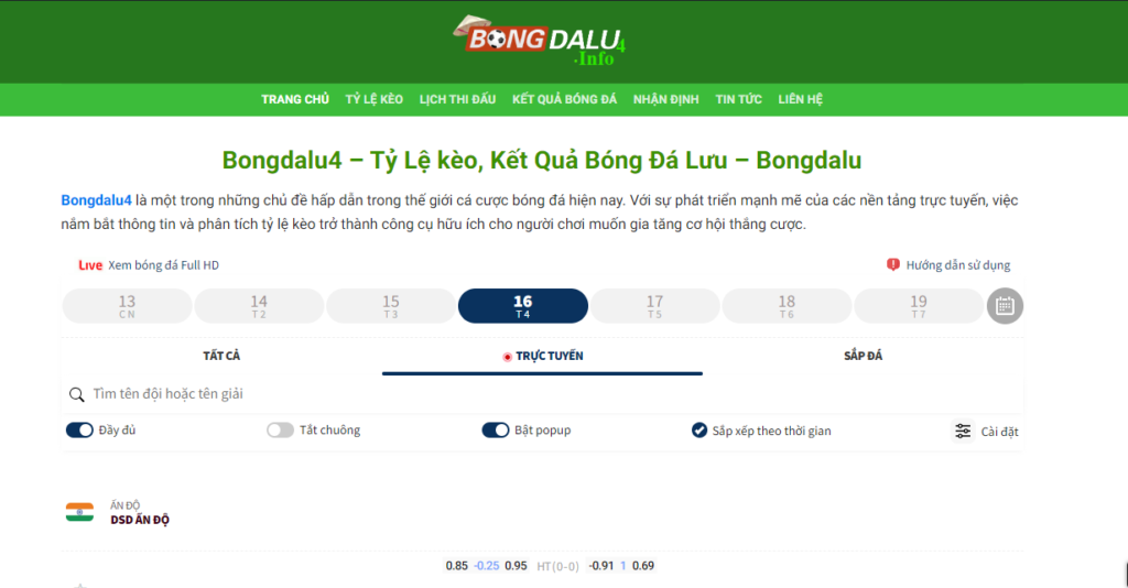 Bongdalu4 – Tỷ Lệ kèo, Kết Quả Bóng Đá Lưu – Bongdalu